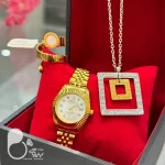 ست ساعت و‌ انگشتر و گردنبند زنانه رولکس با تخفیف💎فروشگاه زیورآلات بیوتی