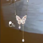 گردنبند پروانه و مروارید💎فروشگاه زیورآلات بیوتی