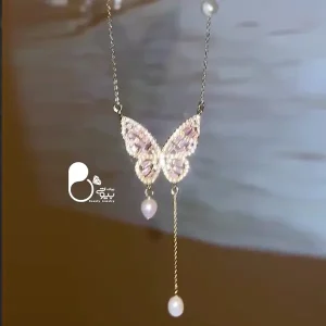 گردنبند پروانه و مروارید💎فروشگاه زیورآلات بیوتی