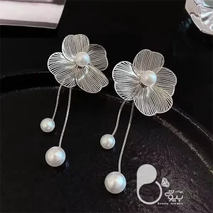 گوشواره فلاور آویز مروارید 💎زیورآلات بیوتی
