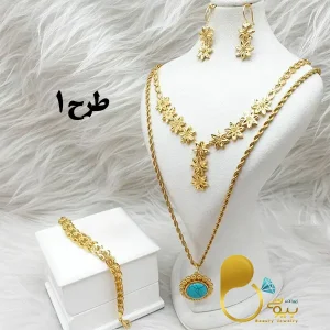 ست کامل دو‌لاین گل بهاری فیروزه با تخفیف 💎فروشگاه زیورآلات بیوتی