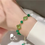 خرید دستبند شبدر کریستالی زمردی سنگ طبیعی آونتورین از سایت بیوتی