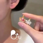 گوشواره برگ آرزو دو طرفه💎نگین قرمز و سفید، خاص و شیک