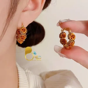 قیمت و خرید گوشواره گل پاییز حلقه‌ای💎وارداتی بیوتی ترکیه