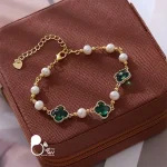 قیمت و خرید دستبند شبدر کریستالی مرواریدی 💎طرح ون کلیف و قفلی درجه یک