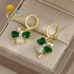 گوشواره شبدر زمردی💎فروشگاه زیورآلات بیوتی