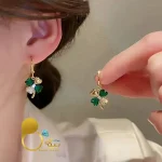 گوشواره شبدر زمردی💎فروشگاه زیورآلات بیوتی