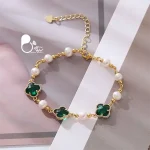 قیمت و خرید دستبند شبدر کریستالی مرواریدی 💎طرح ون کلیف و قفلی درجه یک