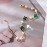قیمت و خرید دستبند شبدر کریستالی مرواریدی 💎طرح ون کلیف و قفلی درجه یک