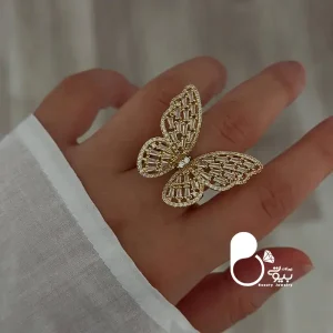قیمت و خرید انگشتر پروانه نگین باگت طلایی فری سایز💎زیورآلات بیوتی