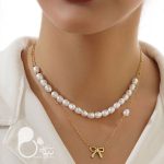 گردنبند دوبل مرواریدی پاپیون 💎فروشگاه زیورآلات بیوتی
