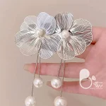 گوشواره فلاور آویز مروارید 💎زیورآلات بیوتی