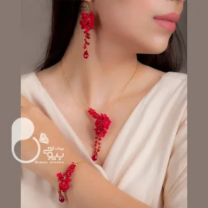 ست فلاور اناری با دستبند🍉شب یلدا🍂 با تخفیف💎زیورآلات بیوتی