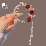 کلیپس گل رز و مروارید 💎زیورآلات بیوتی
