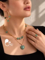 ست زنانه دو لاین زمردی سنگ طبیعی اونتورین - تصویر 2