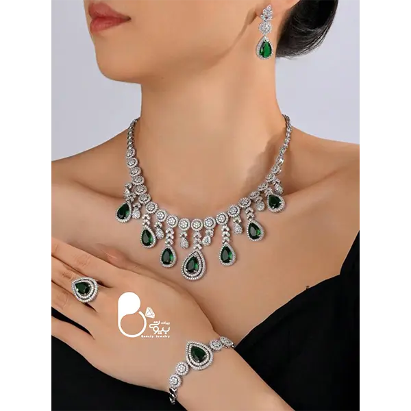 سرویس جواهری زمردی 💎فروشگاه زیورآلات بیوتی سرویس جواهری زمردی 💎فروشگاه زیورآلات بیوتی