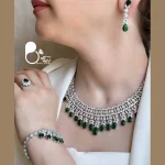 سرویس زمردی سوپر فول جواهری وارداتی💎فروشگاه زیورآلات بیوتی خرید ست جواهر نگین دار عروس