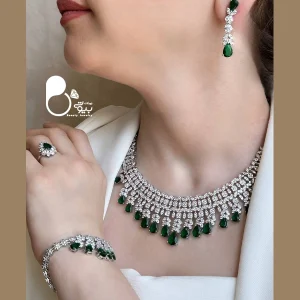 سرویس زمردی سوپر فول جواهری وارداتی💎فروشگاه زیورآلات بیوتی خرید ست جواهر نگین دار عروس