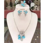 ست فیروزه طرح گل با تخفیف💎زیورآلات بیوتی