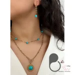 ست دوبل با سنگ فیروزه اتریشی با تخفیف💎زیورآلات بیوتی