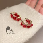 گوشواره رز قرمز 💎فروشگاه زیورآلات بیوتی