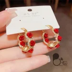 گوشواره رز قرمز 💎فروشگاه زیورآلات بیوتی
