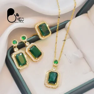 ست کامل زمردی طرح طلا با تخفیف بلک فرایدی💎زیورآلات بیوتی
