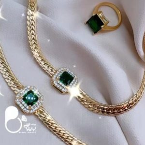 ست دستبند و گردنبند ماری بافت با نگین زمرد💎زیورآلات بیوتی