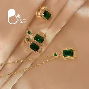 ست کامل زمردی طرح طلا با تخفیف بلک فرایدی💎زیورآلات بیوتی