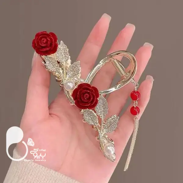 کلیپس گل سرخ مخمل💎فروشگاه زیورآلات بیوتی کلیپس گل سرخ مخمل💎فروشگاه زیورآلات بیوتی