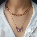 گردنبند دوبل پروانه کریستالی با تخفیف 💎زیورآلات بیوتی