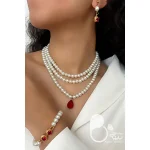 ست مرواریدی با سنگهای یاقوت با تخفیف💎زیورآلات بیوتی
