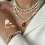 ست مرواریدی با سنگهای یاقوت با تخفیف💎زیورآلات بیوتی