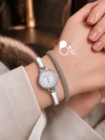 ست ساعت طرح سرامیکی مینیمال نقره‌ای