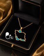 گردنبند طرح نقشه ایران میناکاری آبی طلایی - Image 4
