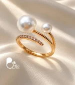 انگشتر زنانه ژوپینگ موج و مروارید روکش طلا
