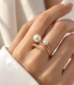 انگشتر زنانه ژوپینگ موج و مروارید روکش طلا