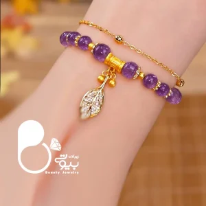 دستبند زنانه برگ نگینی آماتیست طبیعی