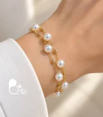 دستبند زنانه مروارید دو لاین ترک روکش طلا