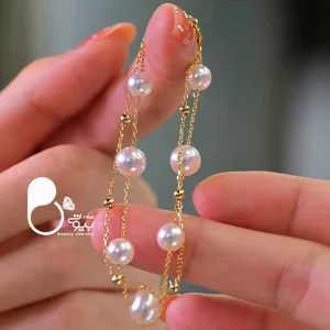 دستبند زنانه مروارید دو لاین ترک روکش طلا