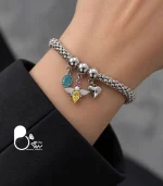 دستبند زنانه کشی طرح سنجاقک رنگی سیلور