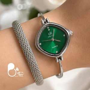 ست ساعت CK گرین و دستبند اسپرت زنانه