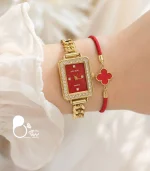 ست ساعت زنانه بند کارتیر و دستبند ونکلیف صفحه قرمز
