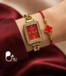 ست ساعت زنانه بند کارتیر و دستبند ونکلیف صفحه قرمز