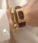 ست ساعت زنانه بولون چری چرمی و دستبند اسپرت