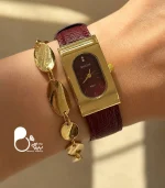 ست ساعت زنانه بولون چری چرمی و دستبند اسپرت