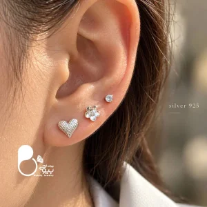 پک گل گوش زنانه سه جفتی نقره ۹۲۵ عیار مدل ساحل