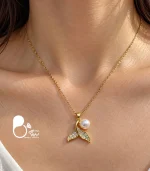 گردنبند زنانه دم وال نگین دار مرواریدی