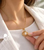 گردنبند زنانه مروارید و صدف وارداتی با زنجیر