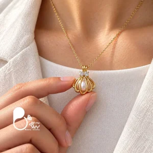 گردنبند زنانه مروارید و صدف وارداتی با زنجیر